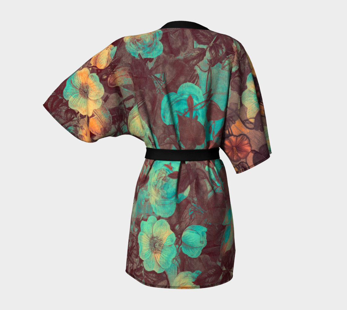 kimono robe yellow and green flowers preview #4