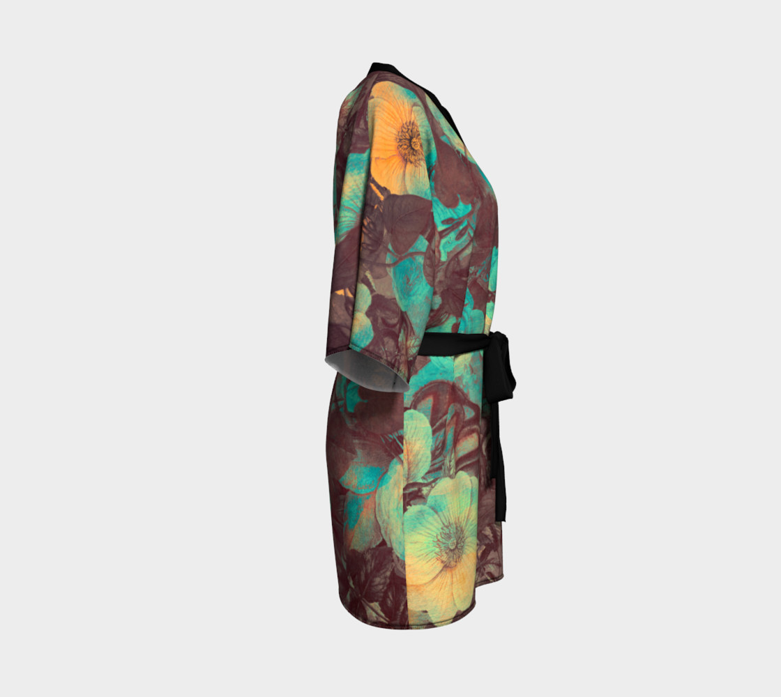 kimono robe yellow and green flowers preview #3