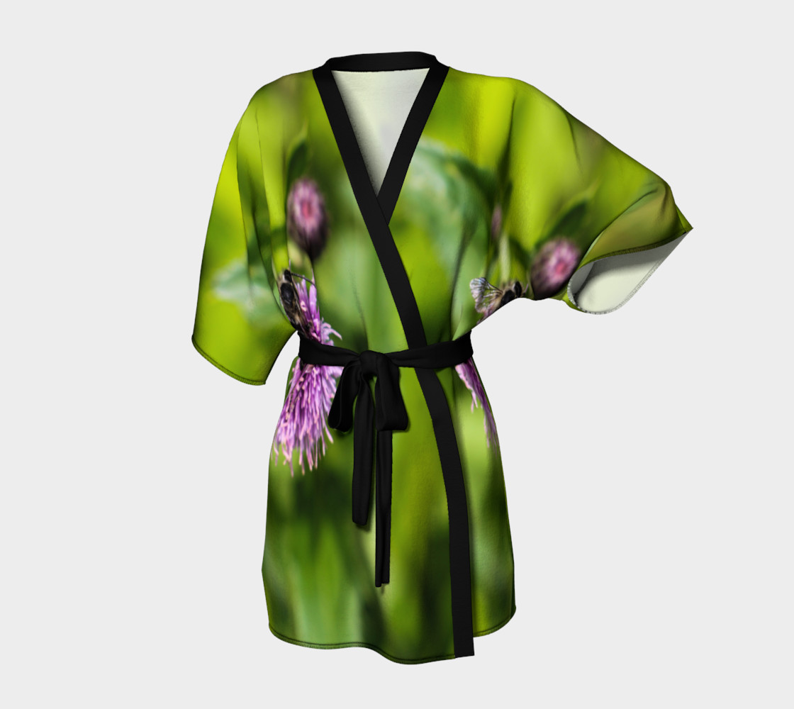A Bee on a Purple Flower Kimono Robe preview #1