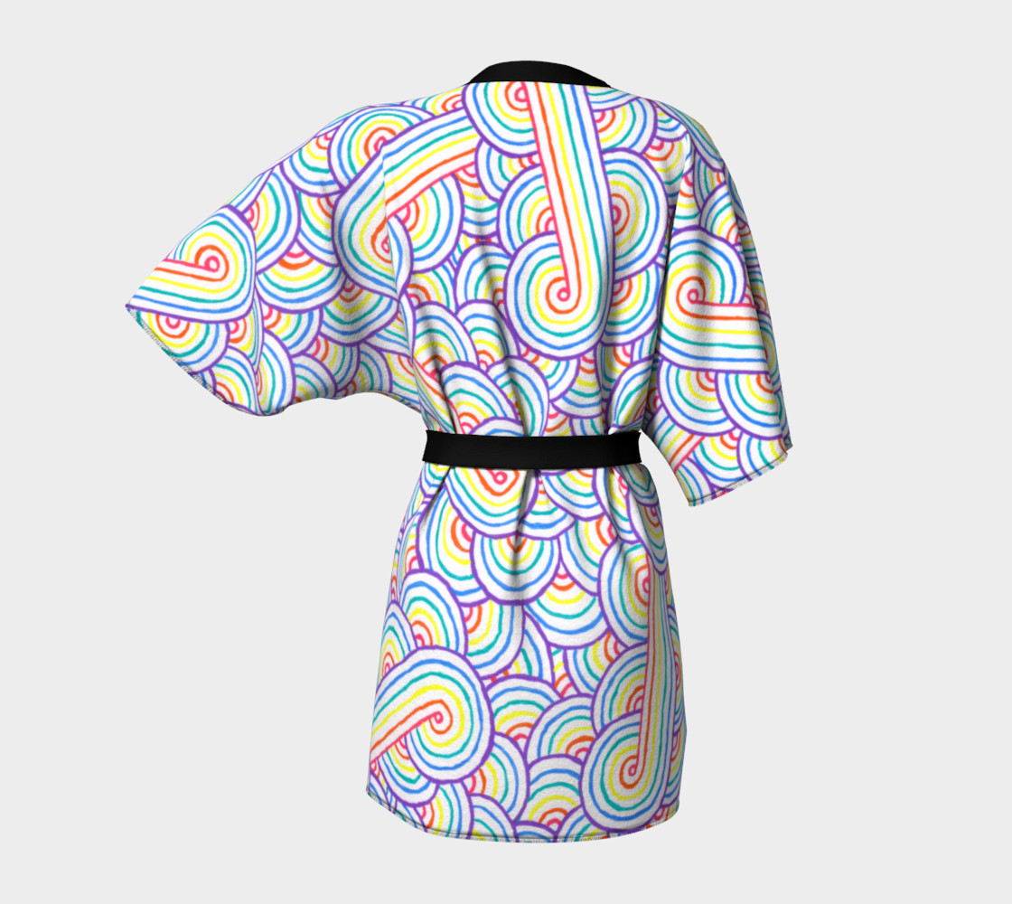Rainbow and white swirls doodles Kimono Robe preview #4