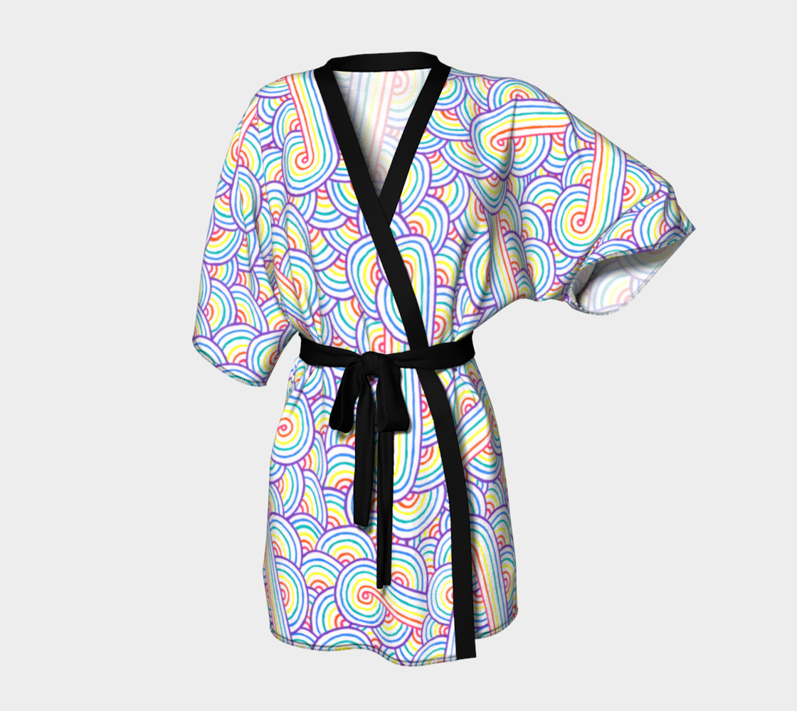 Rainbow and white swirls doodles Kimono Robe preview #1
