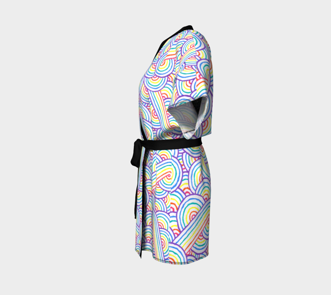 Rainbow and white swirls doodles Kimono Robe preview #2
