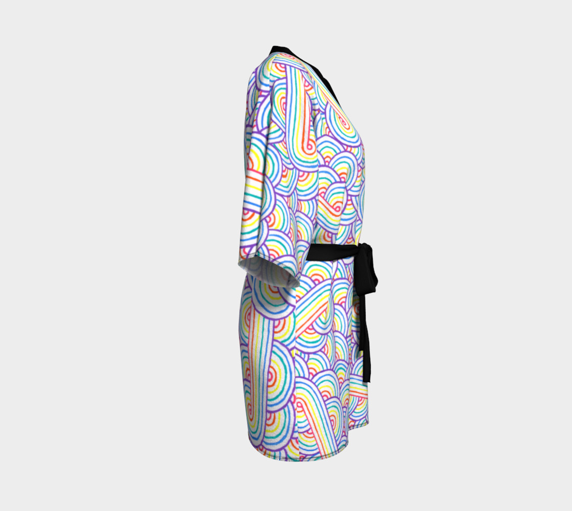 Rainbow and white swirls doodles Kimono Robe preview #3