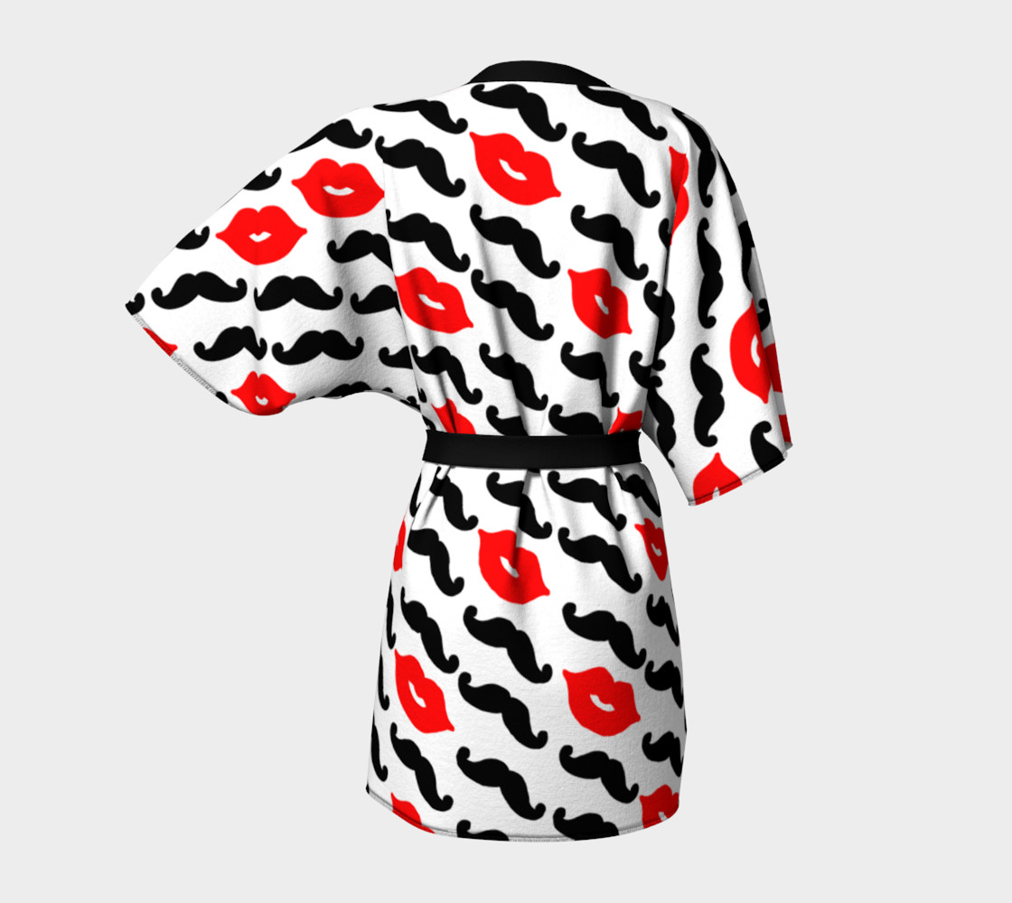 Black Mustache & Red Lips with White Background Kimono Robe preview #4
