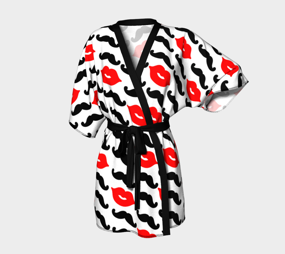 Black Mustache & Red Lips with White Background Kimono Robe preview #1