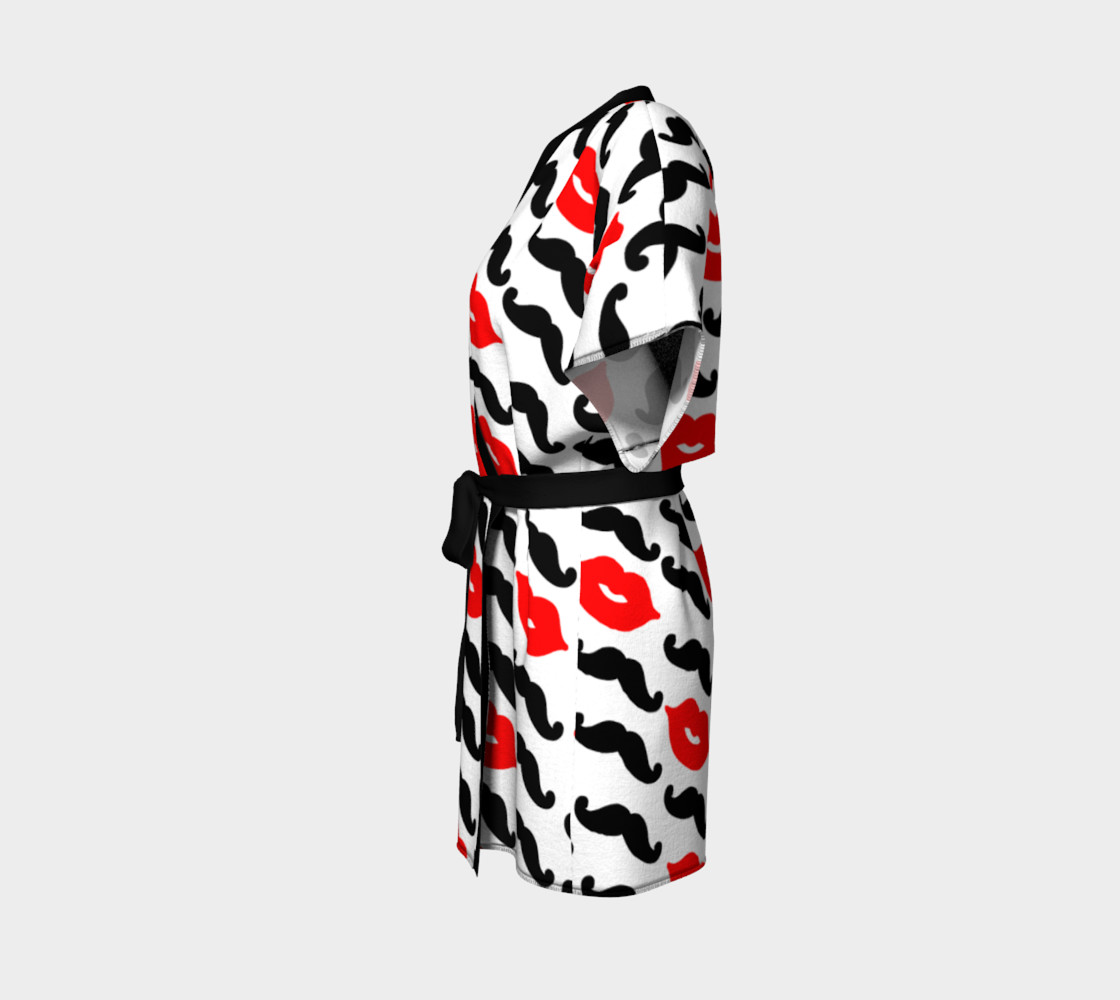 Black Mustache & Red Lips with White Background Kimono Robe preview #2