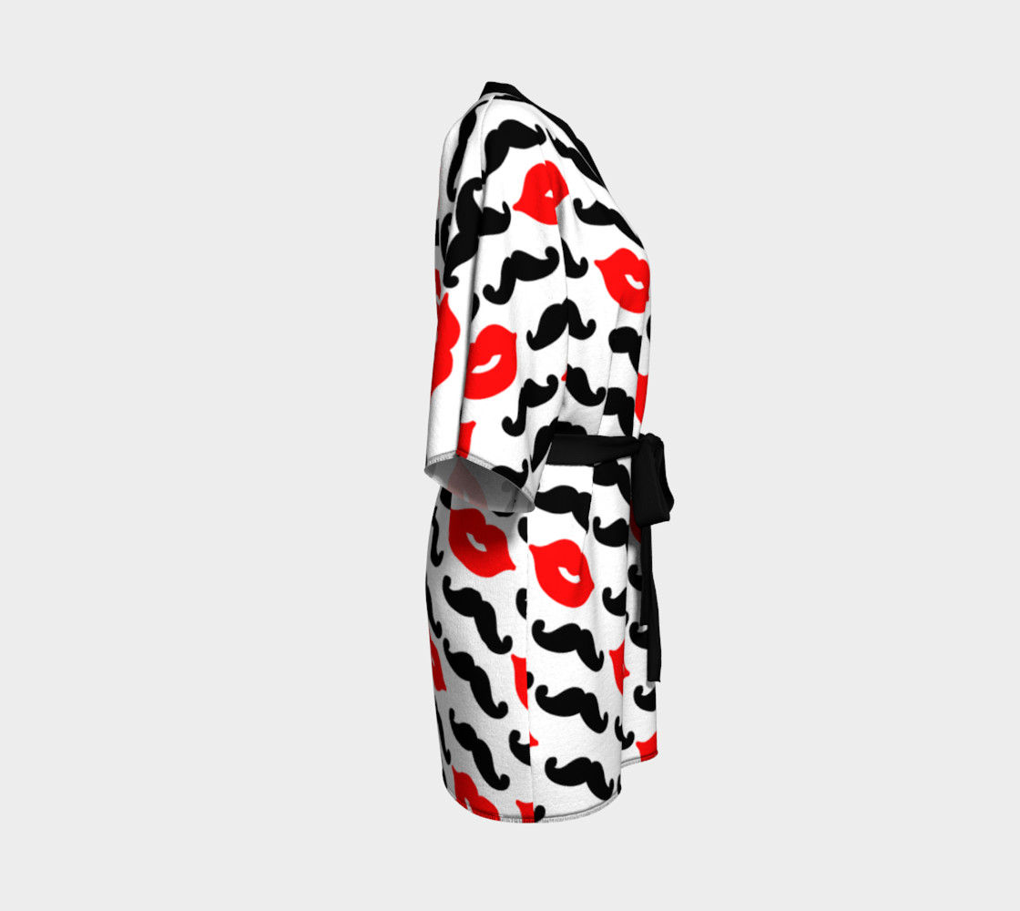 Black Mustache & Red Lips with White Background Kimono Robe preview #3