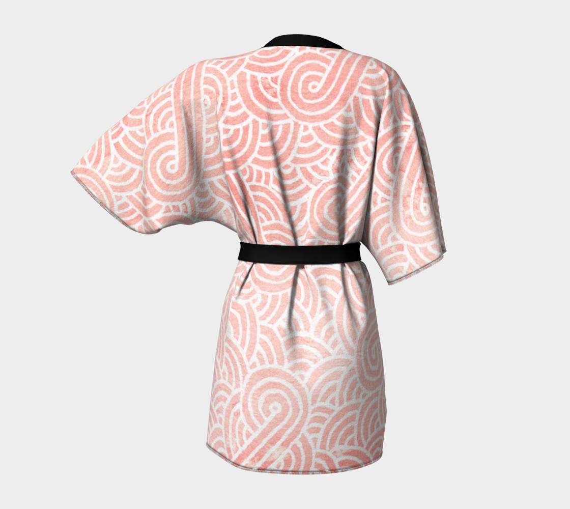 Rose quartz and white swirls doodles Kimono Robe preview #4