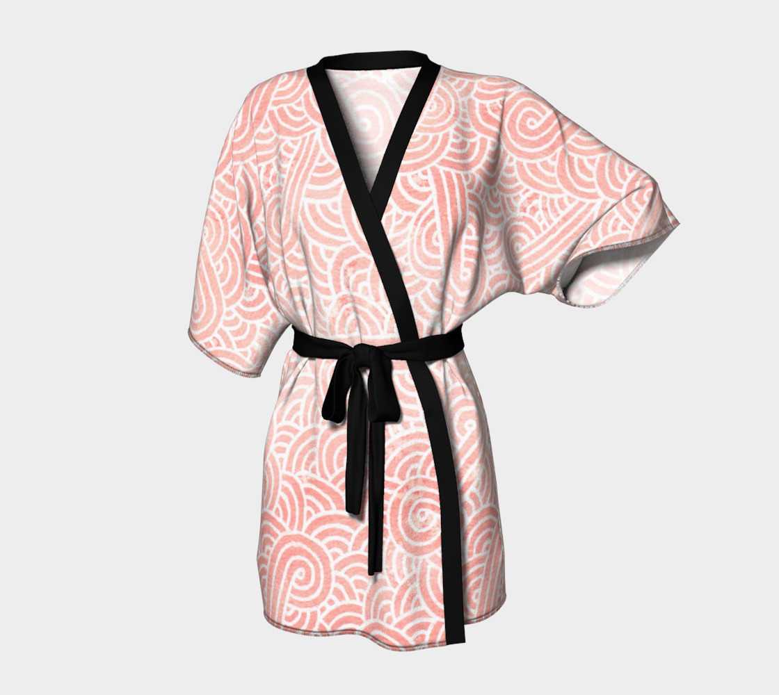 Rose quartz and white swirls doodles Kimono Robe preview #1