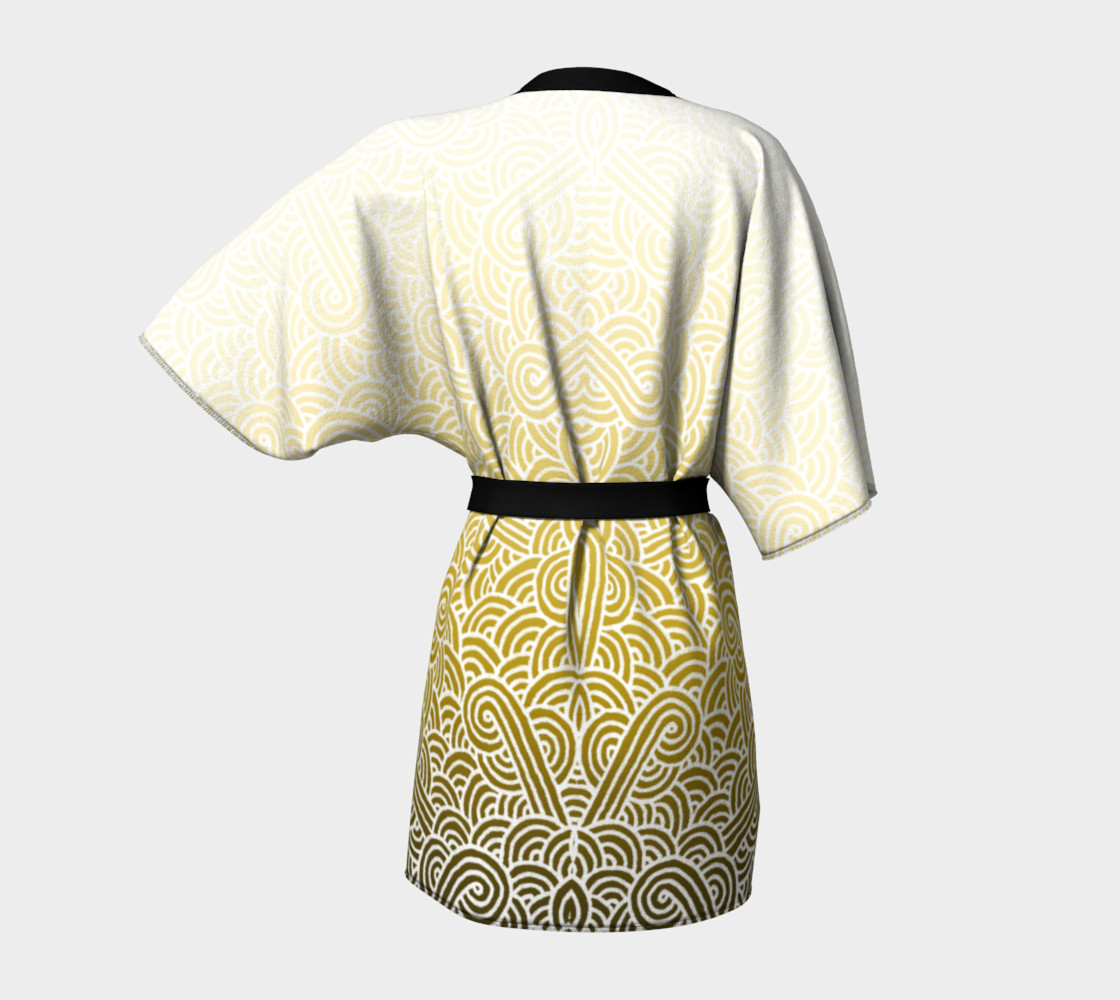 Ombre yellow and white swirls doodles Kimono Robe preview #4
