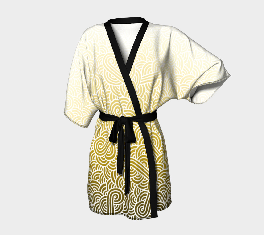 Ombre yellow and white swirls doodles Kimono Robe 3D preview