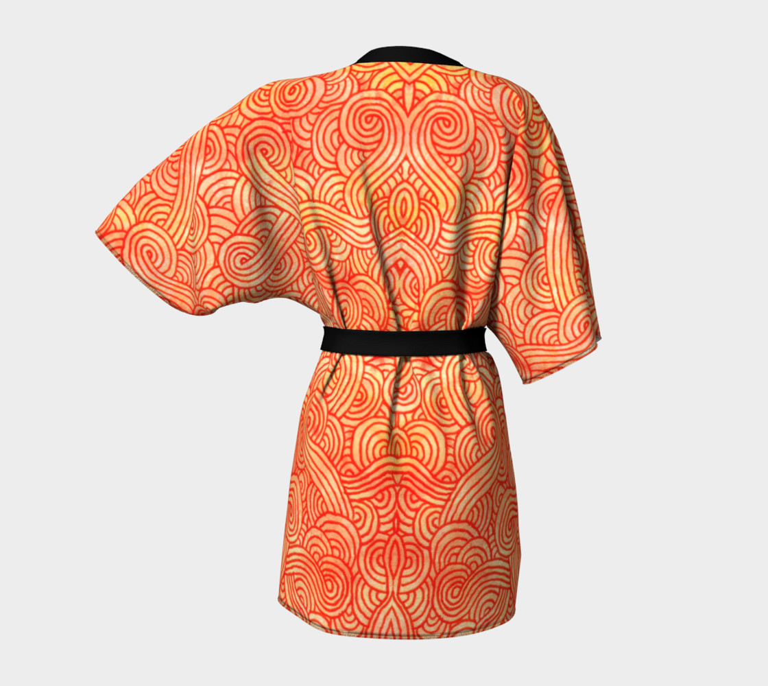 Orange and red swirls doodles Kimono Robe preview #4