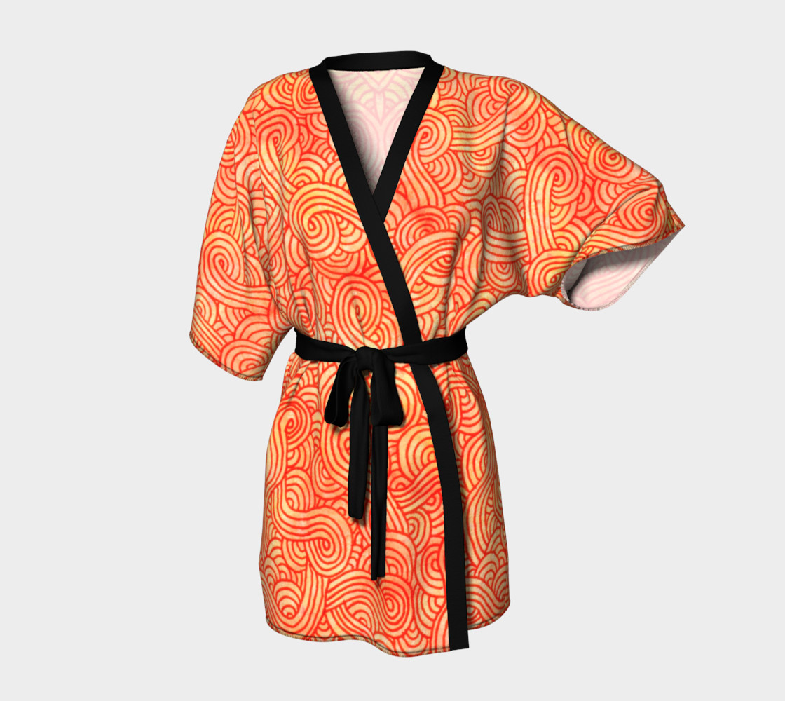Orange and red swirls doodles Kimono Robe preview #1