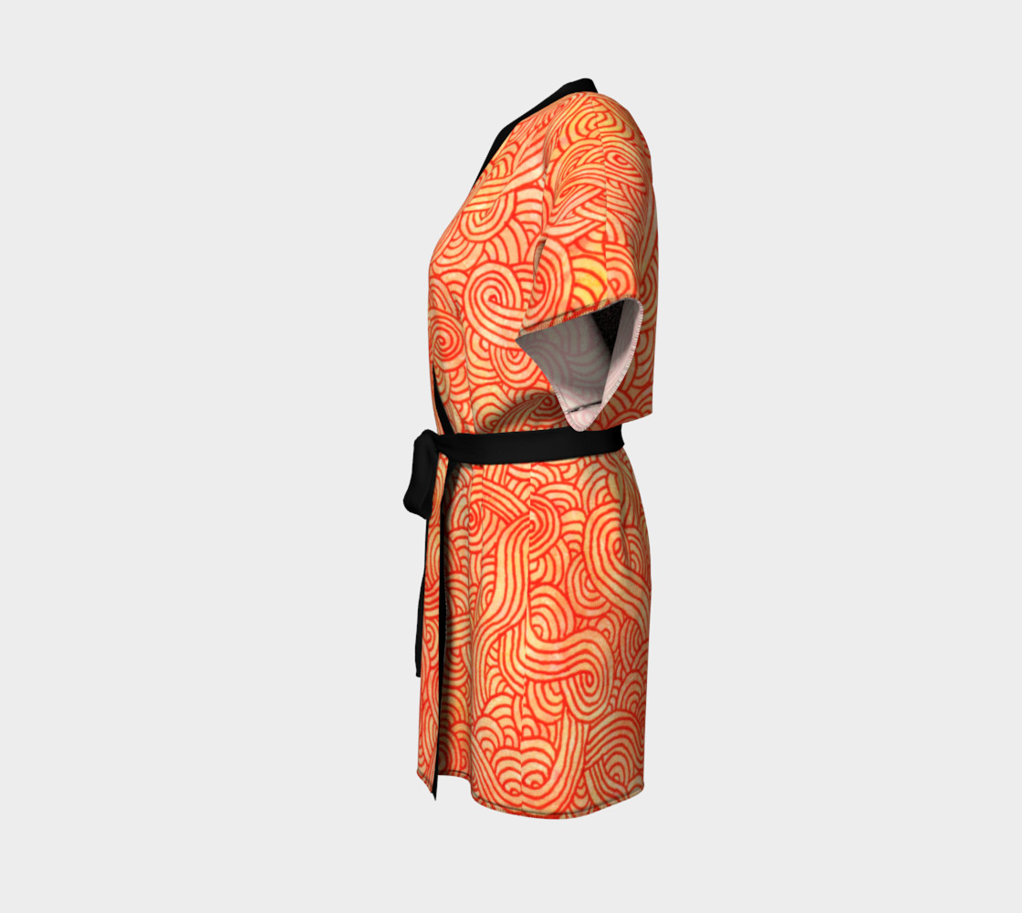 Orange and red swirls doodles Kimono Robe preview #2