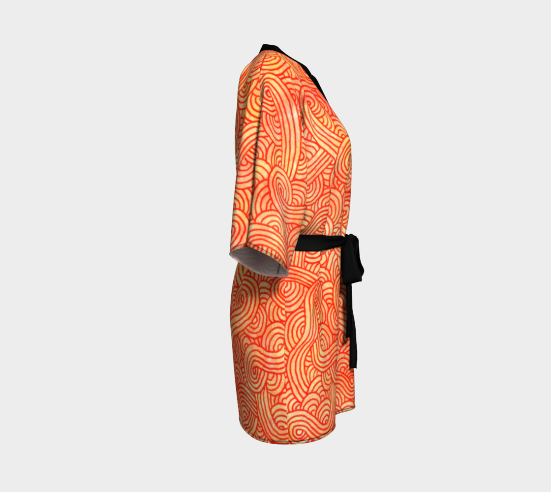 Orange and red swirls doodles Kimono Robe preview #3