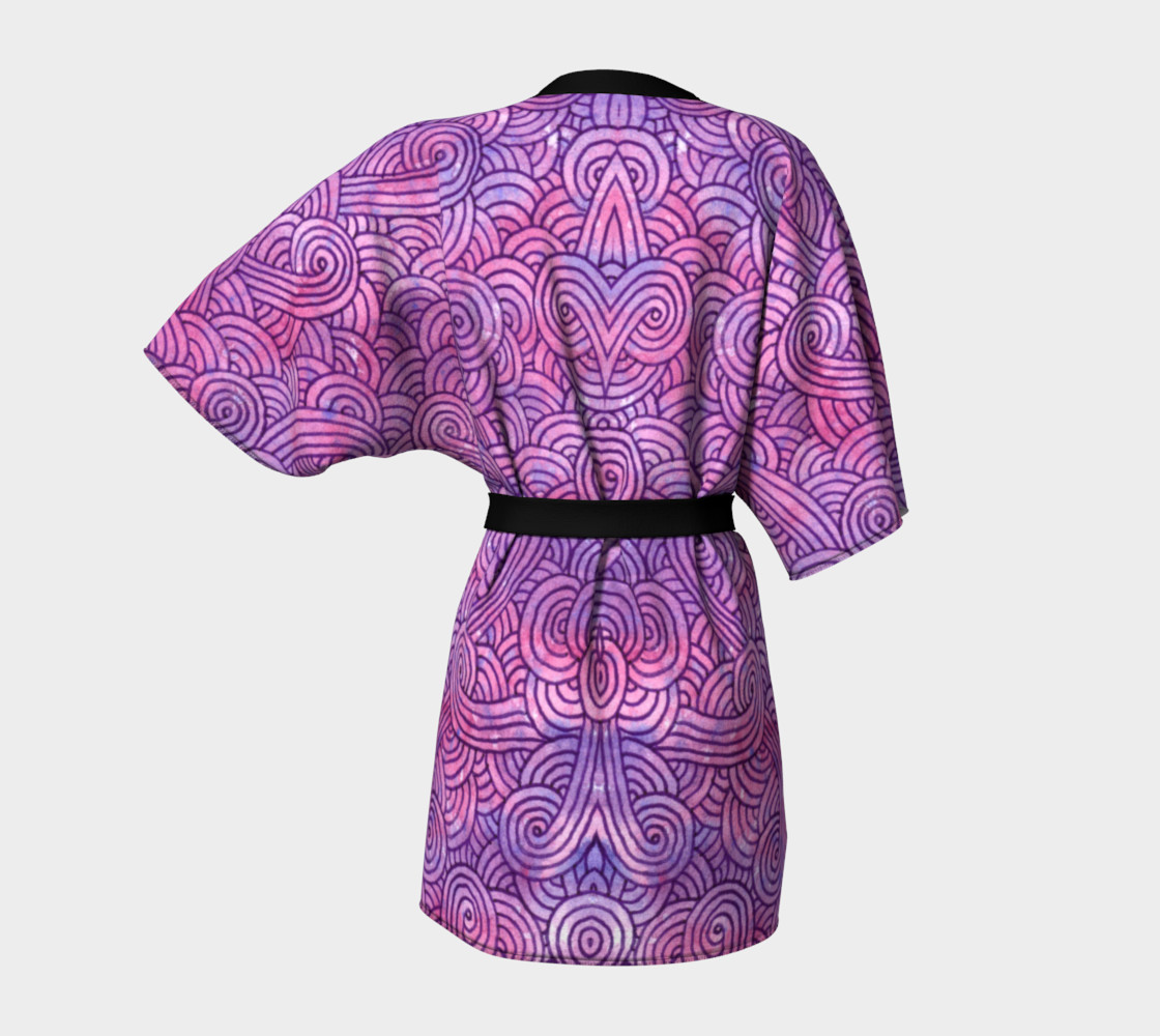 Neon purple and pink swirls doodles Kimono Robe preview #4