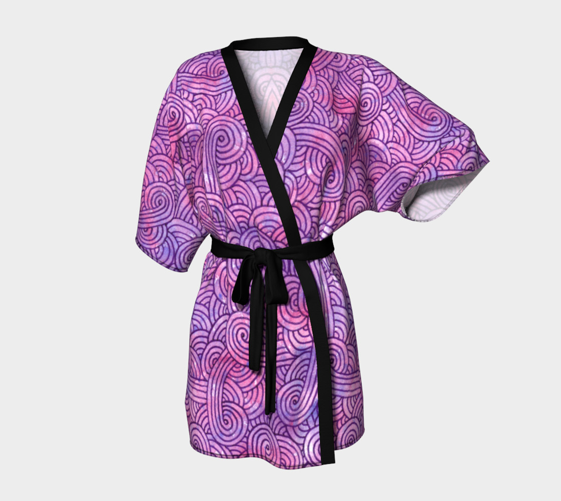 Neon purple and pink swirls doodles Kimono Robe preview #1