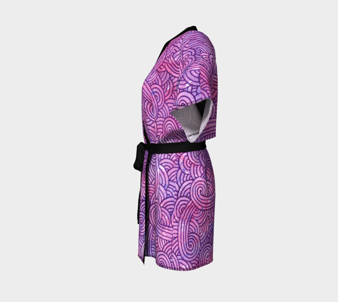 Neon purple and pink swirls doodles Kimono Robe preview #2