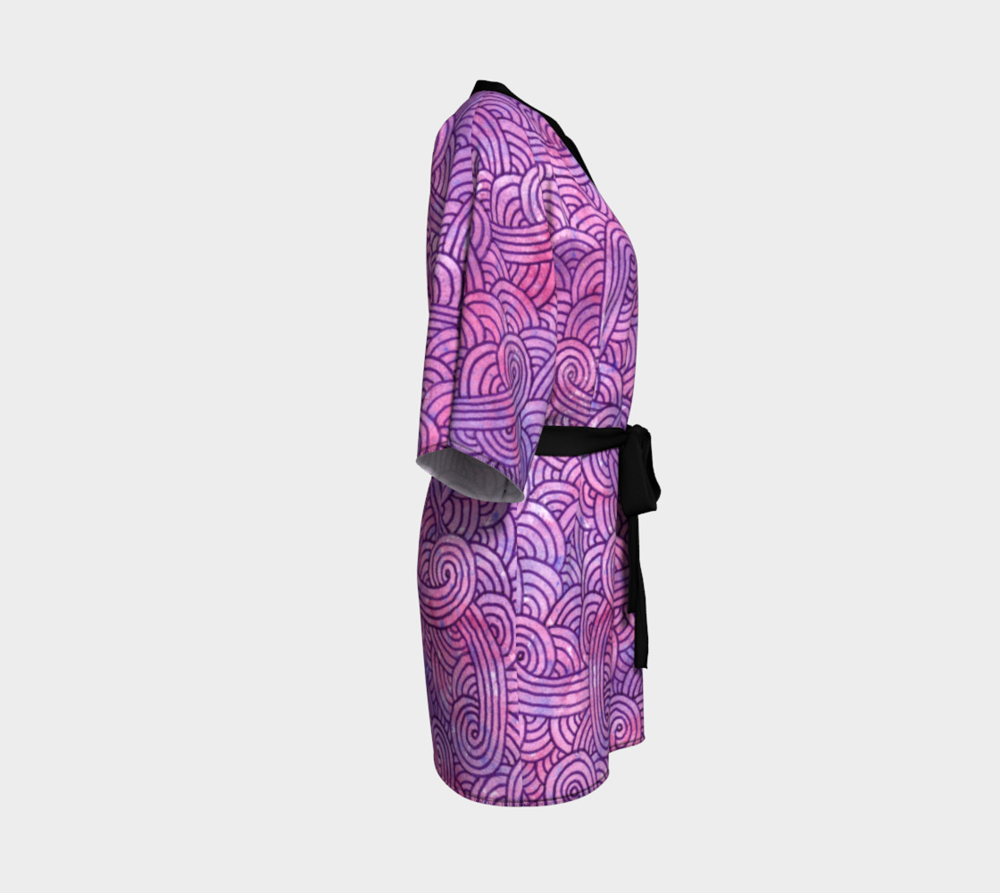 Neon purple and pink swirls doodles Kimono Robe preview #3