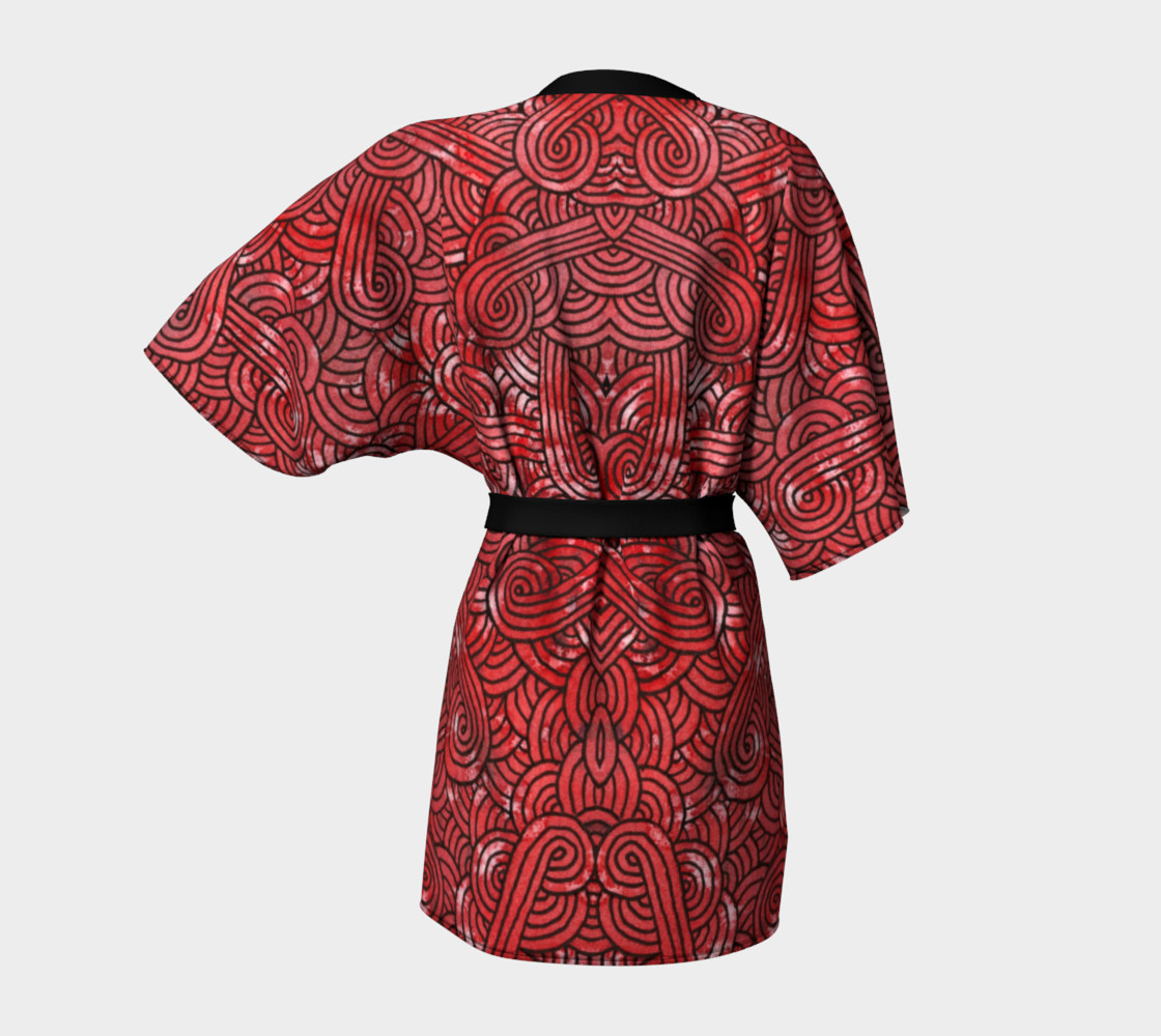 Red and black swirls doodles Kimono Robe preview #4