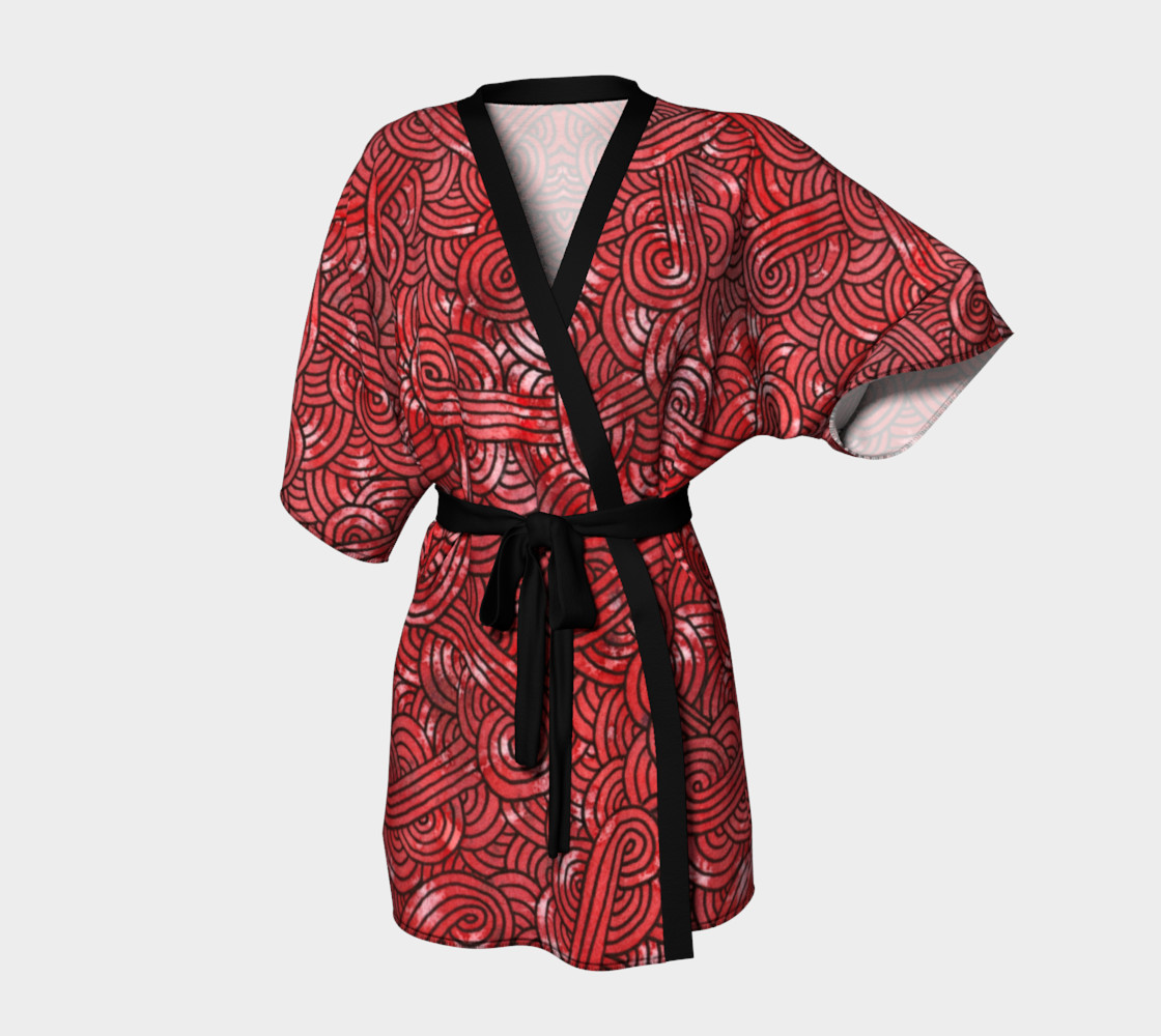 Red and black swirls doodles Kimono Robe preview #1
