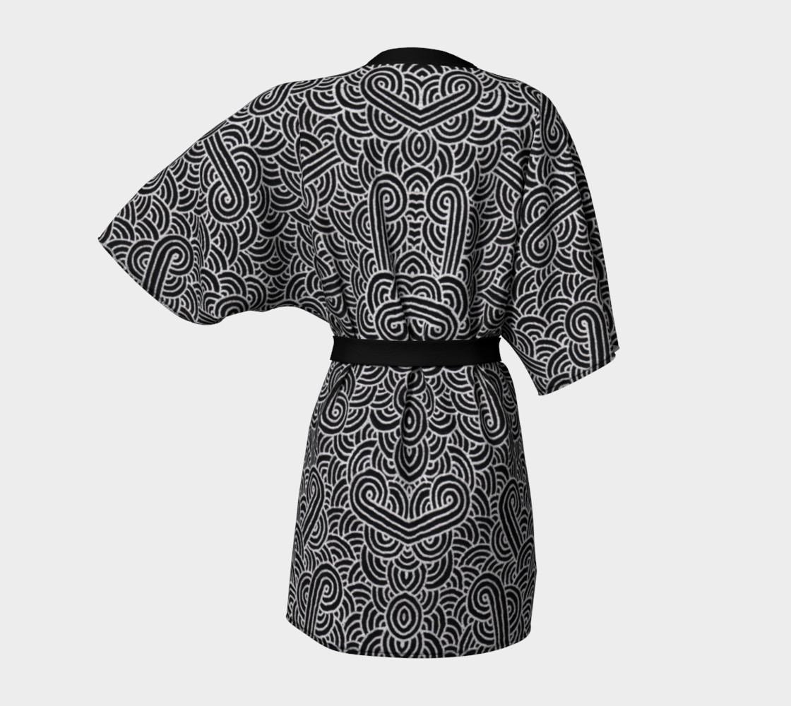 Faux silver and black swirls doodles Kimono Robe preview #4