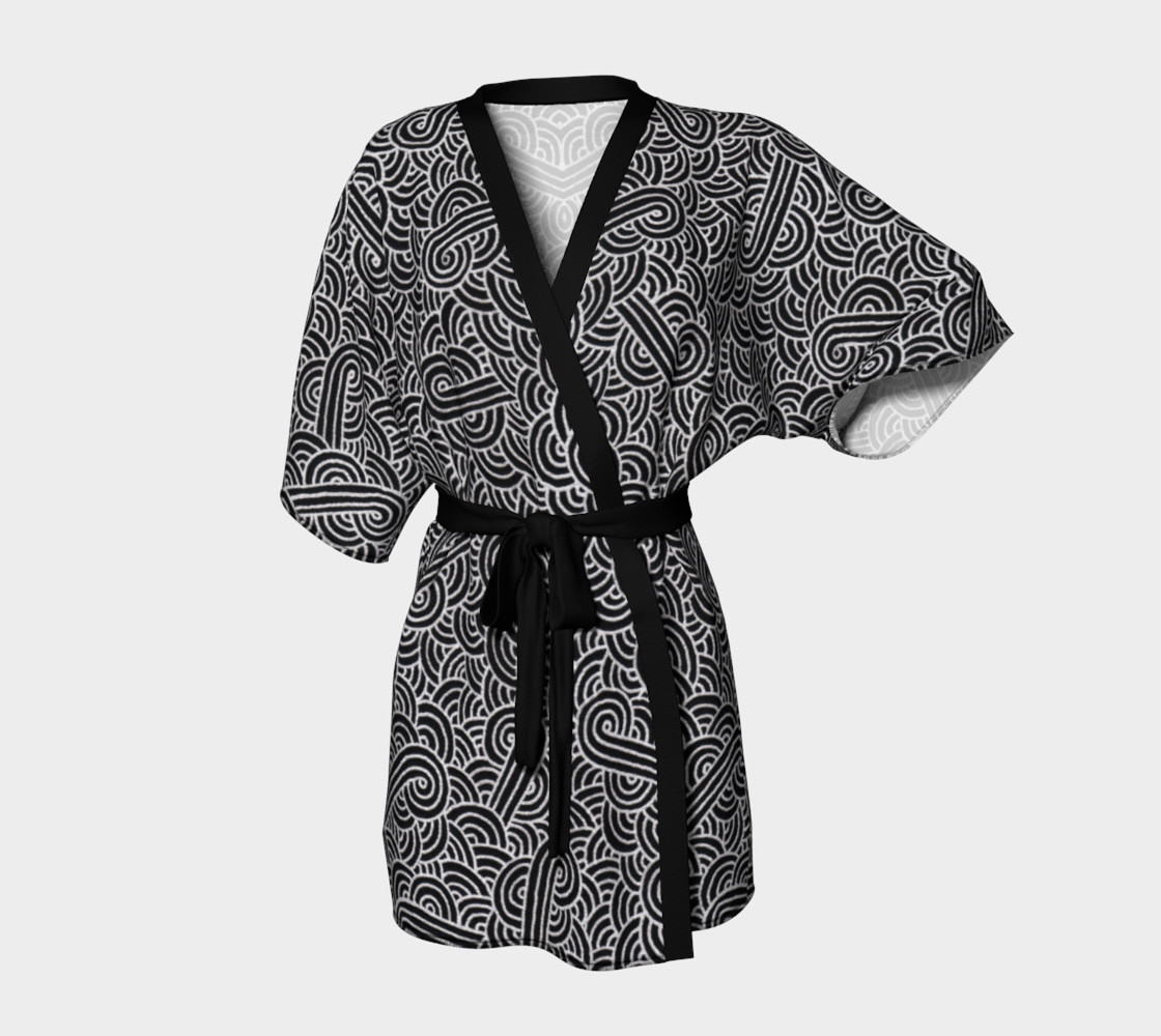 Faux silver and black swirls doodles Kimono Robe preview #1