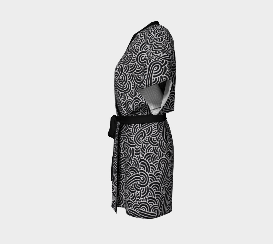 Faux silver and black swirls doodles Kimono Robe preview #2