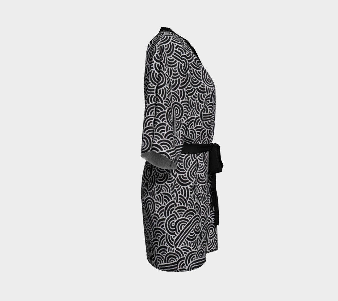 Faux silver and black swirls doodles Kimono Robe preview #3