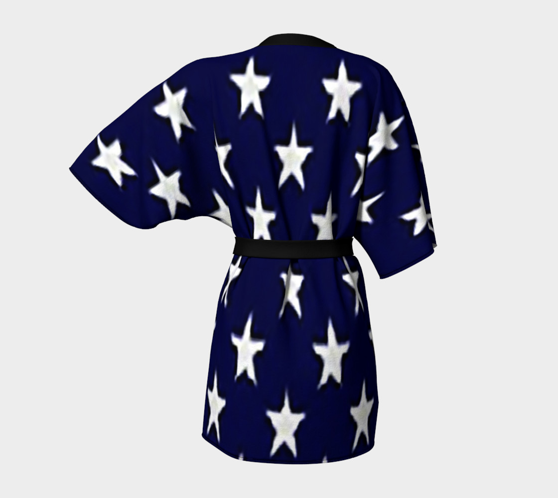 All Blue With White Stars Kimono Robe preview #4