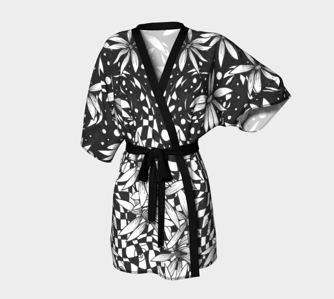 Monochrome Harlequin Floral Kimono Robe 3D preview