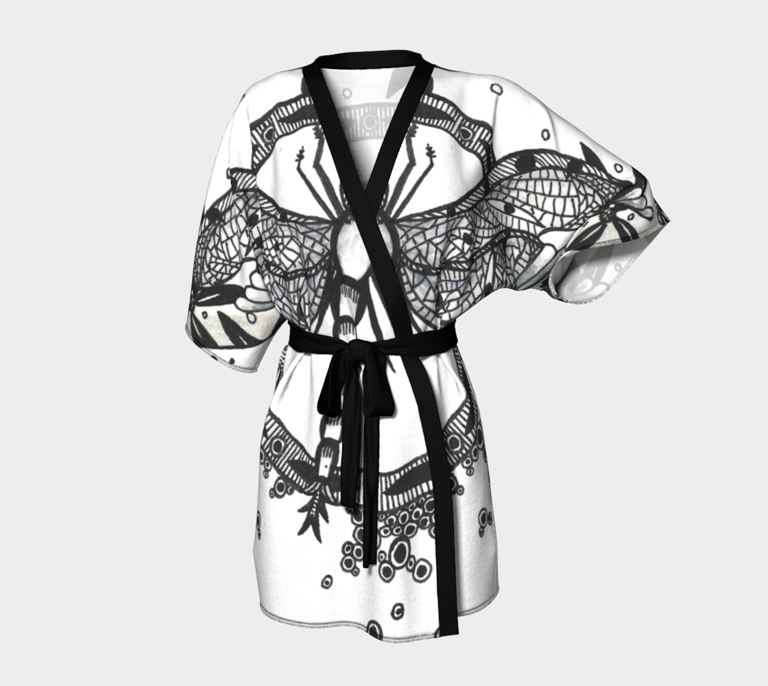 Dragonfly Floral Monochrome Kimono Robe thumbnail #2