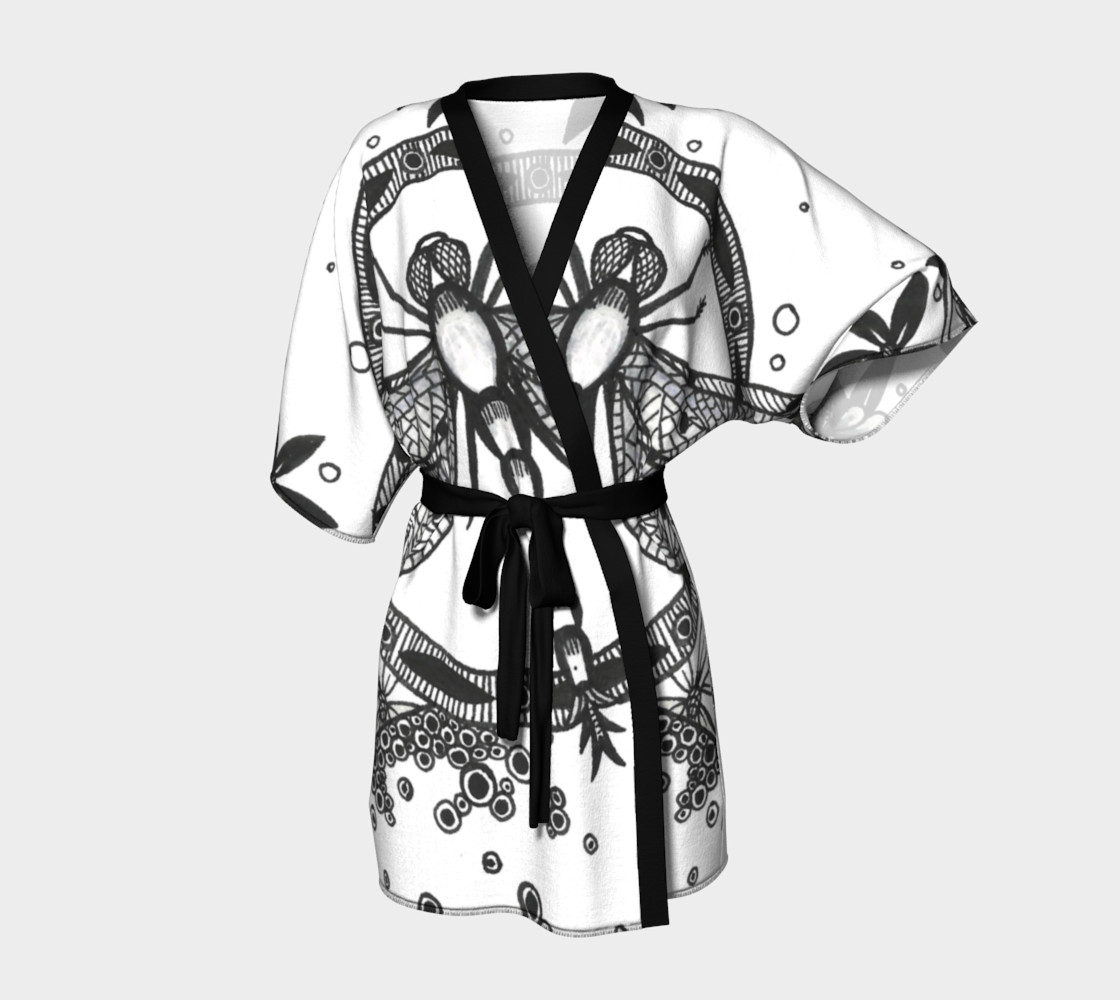 Dragonfly Mandala Floral Monochrome Kimono Robe preview #1