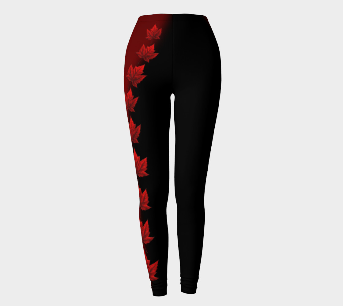 Canada Leggings Black Maple Leaf Stretchy Pants preview #2