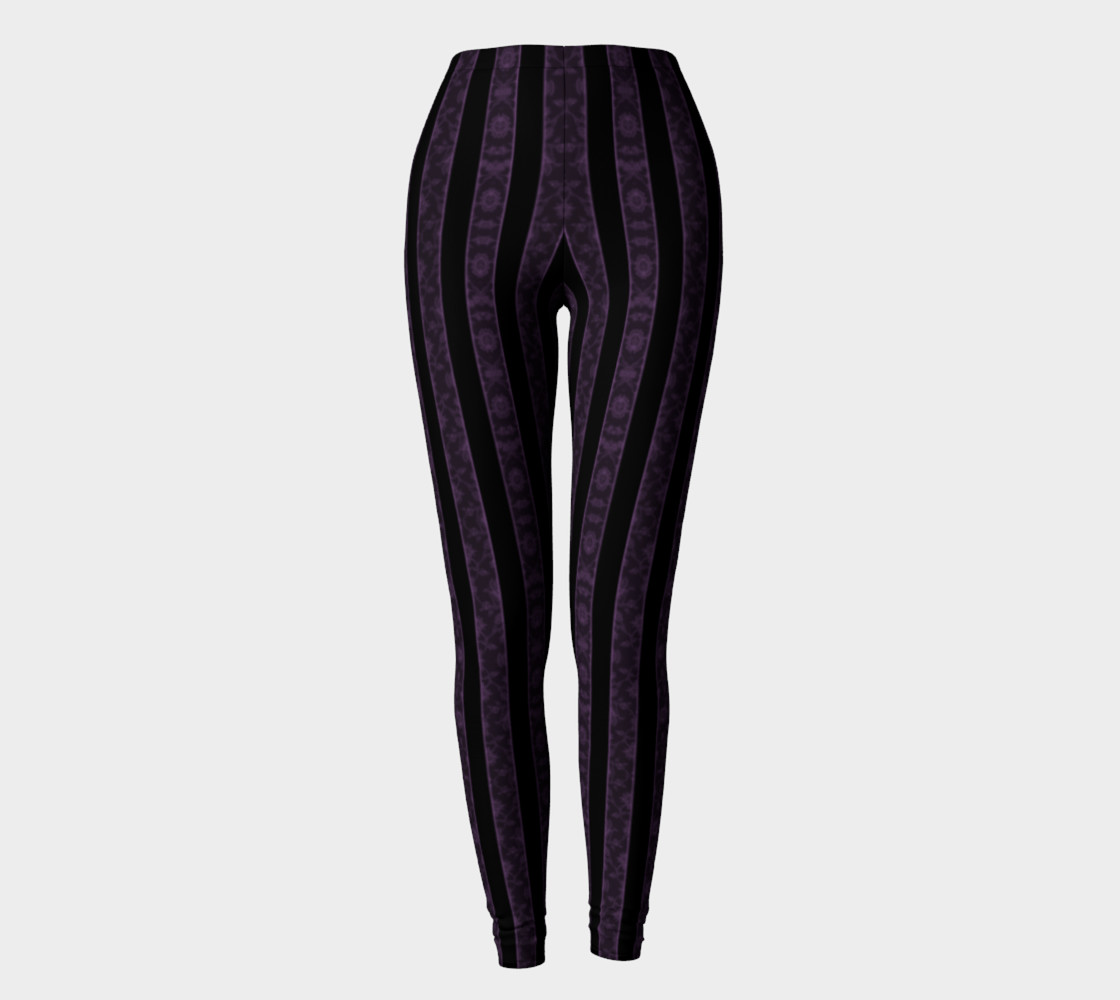 Iris Purple Striped Damask Goth Leggings preview #2