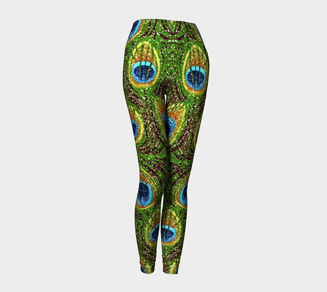 Peacock Feather Glitter Print Leggings 3D preview