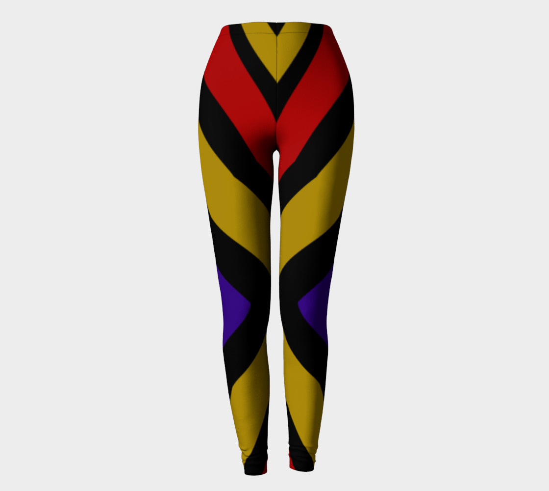 Ulla Print--Leggings, Multi-Color Rounded Boxes on Black Background--Red, Purple, Gold preview #2