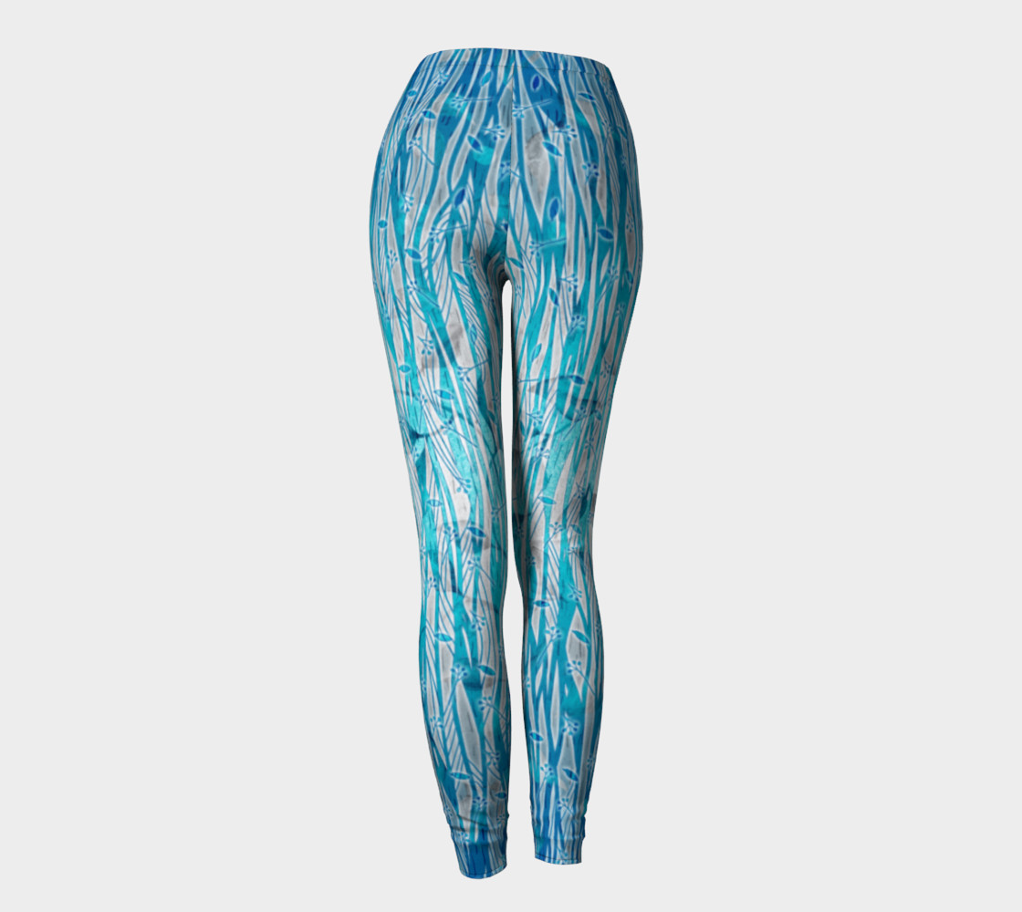 Blue Turquoise Silver Leafy Floral Leggings preview #4