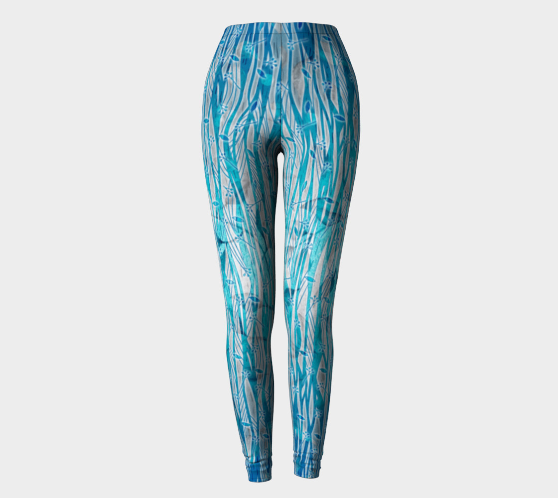 Blue Turquoise Silver Leafy Floral Leggings preview #2