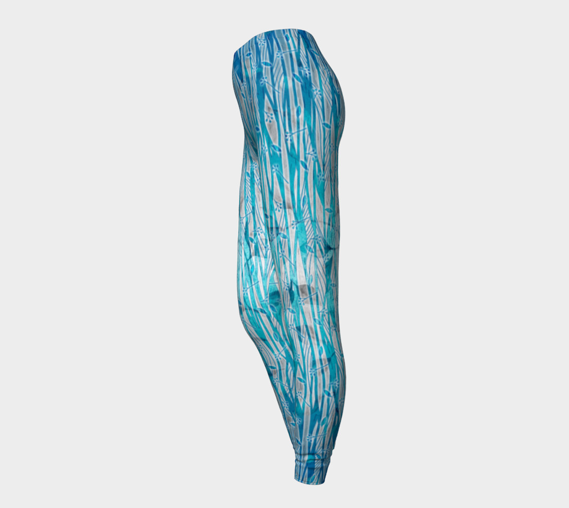 Blue Turquoise Silver Leafy Floral Leggings preview #3
