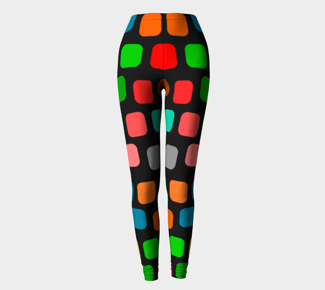 Ulla Print--Leggings, Multi-Color Rounded Boxes on Black Background--Red, Purple, Gold--Alt preview #2