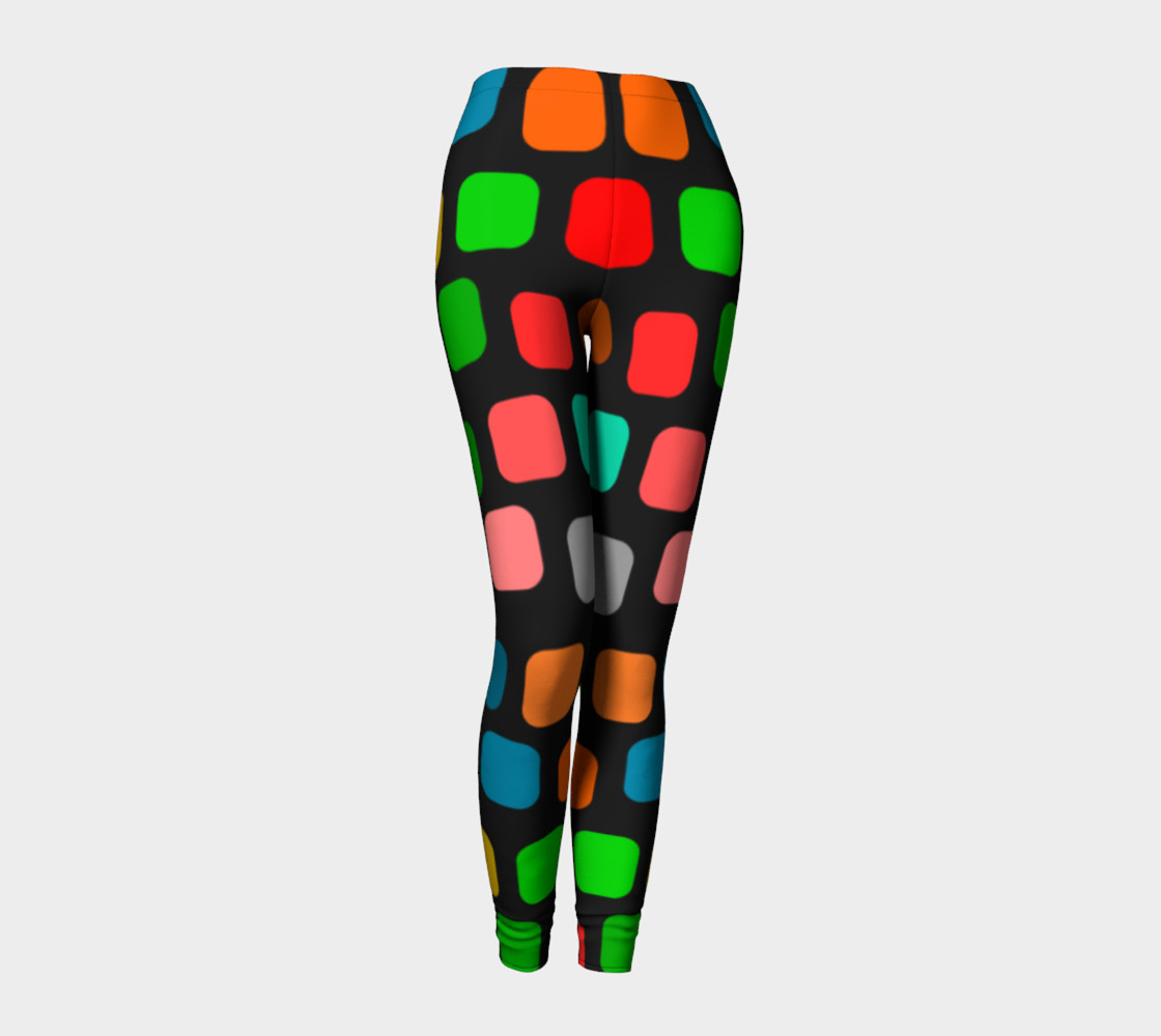 Ulla Print--Leggings, Multi-Color Rounded Boxes on Black Background--Red, Purple, Gold--Alt preview #1