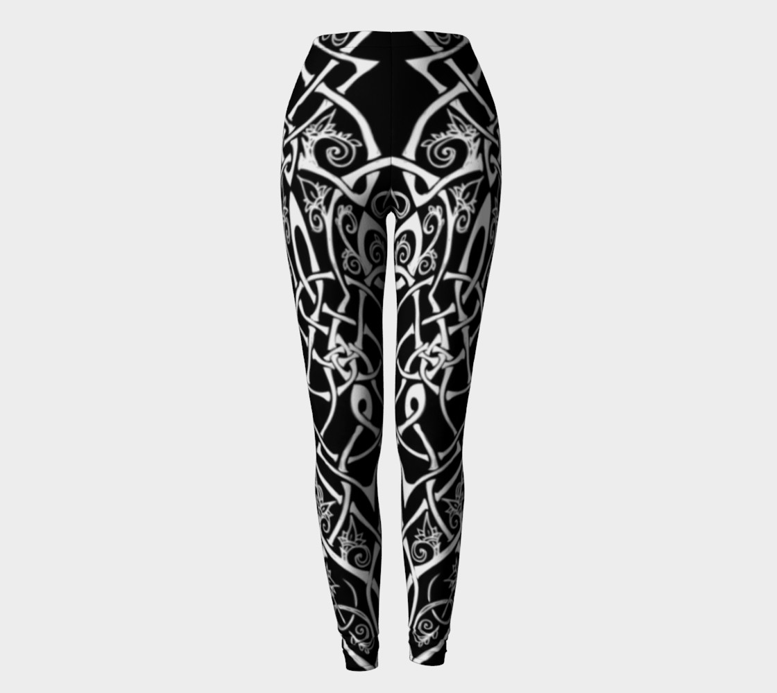 Black and White Celtic Overgrowth Leggings, DeerTail preview #2