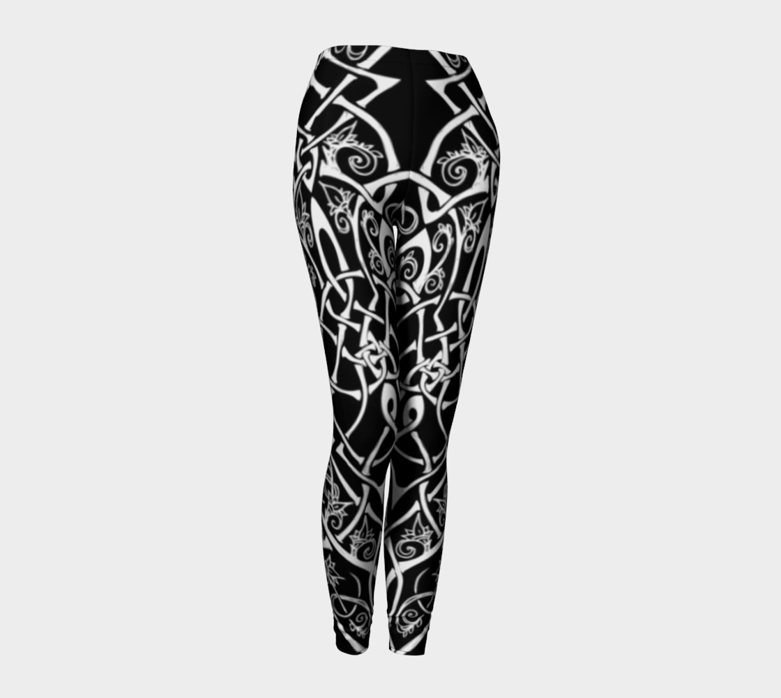 Black and White Celtic Overgrowth Leggings, DeerTail preview #1