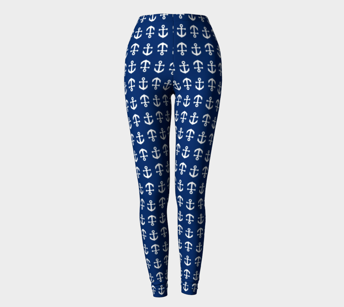 Anchor Toss (White on Navy) Leggings preview #2