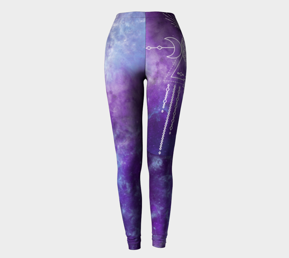 Flower of Life Geometry Moon Boho Purple Leggings preview #2
