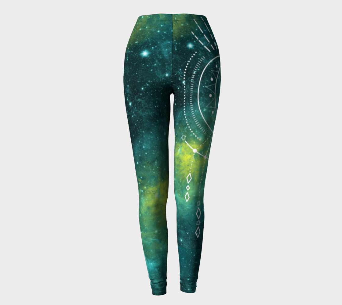 Blue green moon celestial geometric leggings preview #2