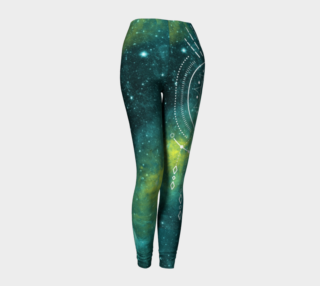 Blue green moon celestial geometric leggings preview #1