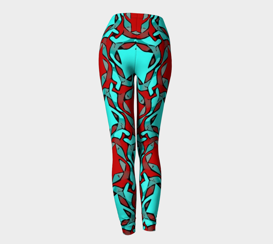 Red Turquoise Geometric All Over Print leggings preview #4