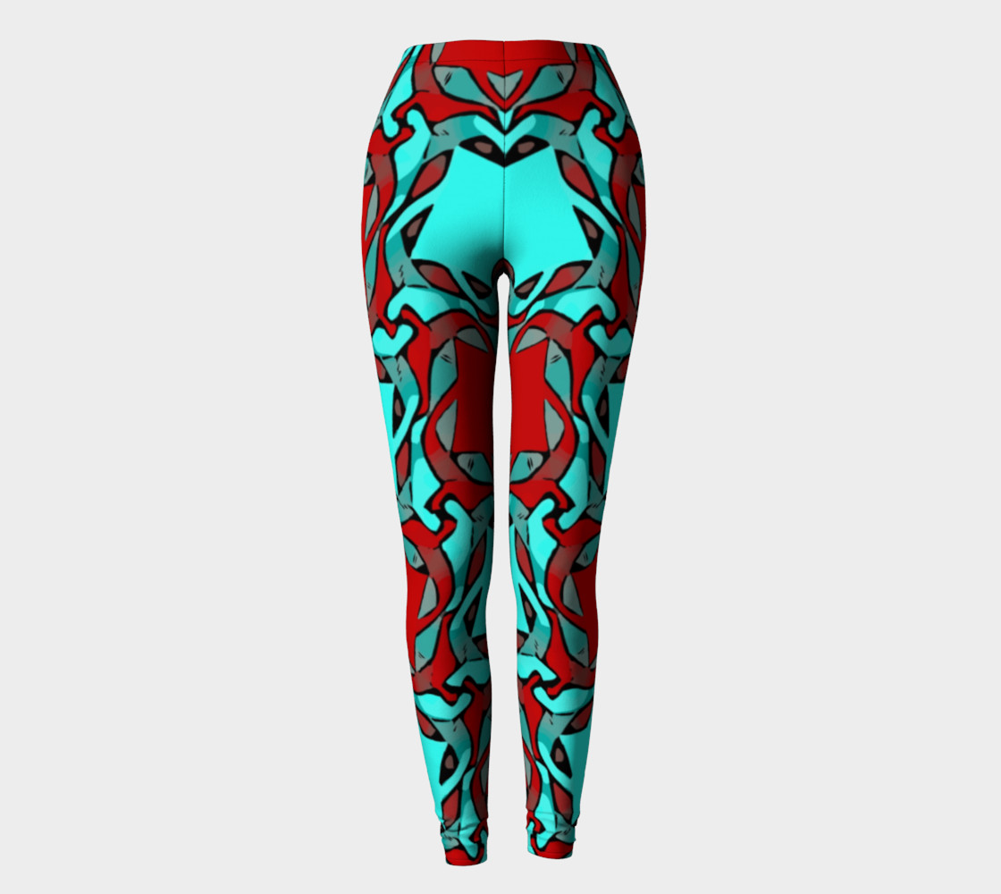 Red Turquoise Geometric All Over Print leggings preview #2